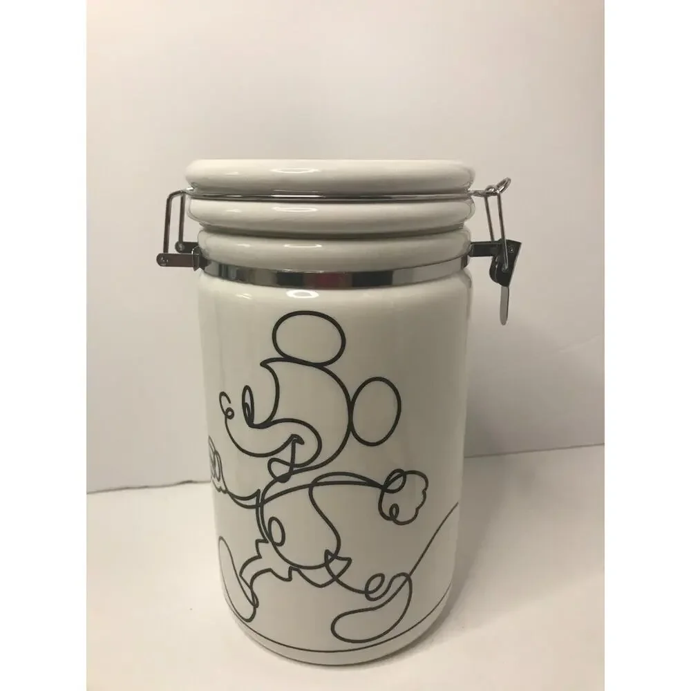 Disney Mickey Mouse 8” Linear Hinge Cookie Jar Canister Container Black White N